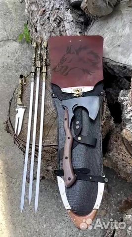 Набор шампуров+ топор в кожаном чехле купить с доставкой Набор шампуров+ топор в кожаном чехле