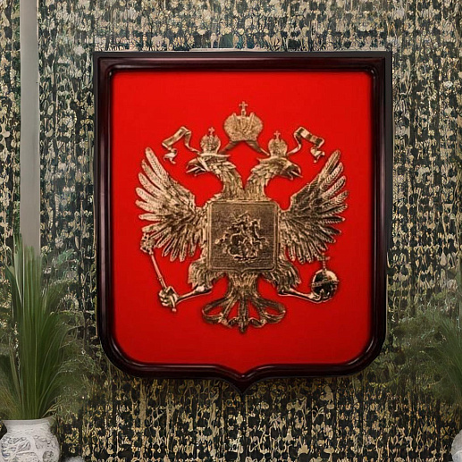 Бронзовое панно настенное "Герб России с геральдической рамкой" купить с доставкой Бронзовое панно настенное "Герб России с геральдической рамкой"