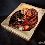 Икона "Серафим Саровский и медведь" — оригинальный подарок — фотография 5