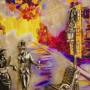 Картина «Вечерняя прогулка. Улица» на ониксе с подсветкой — оригинальный подарок — фотография 3