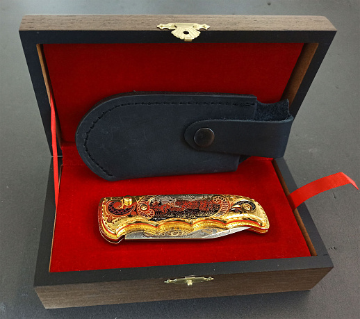 Нож складной "Охота на зайца" Дамасский купить с доставкой Нож складной "Охота на зайца" Дамасский
