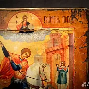 Икона "Георгий Победоносец поражает змия" — оригинальный подарок — фотография 4