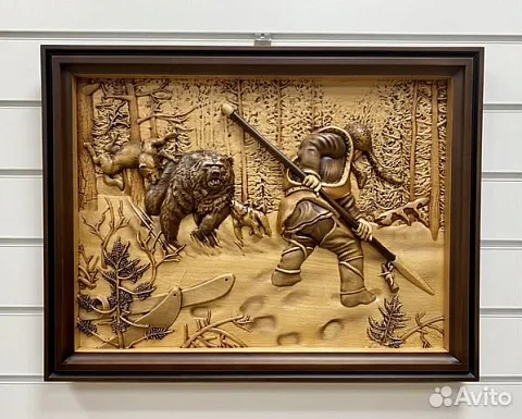 Резная картина «Охотник» 60×46 см — красивый подарок