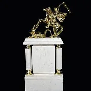 Каминные часы «Георгий Победоносец» из хризоколлы и мрамора — оригинальный подарок — фотография 2