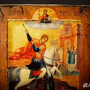 Икона "Георгий Победоносец поражает змия" — оригинальный подарок — фотография 6
